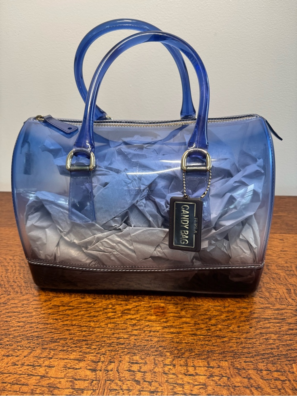 Furla Candy Bag Satchel Ombré Blue Translucent Jelly Boston Bag - Picture 10 of 14